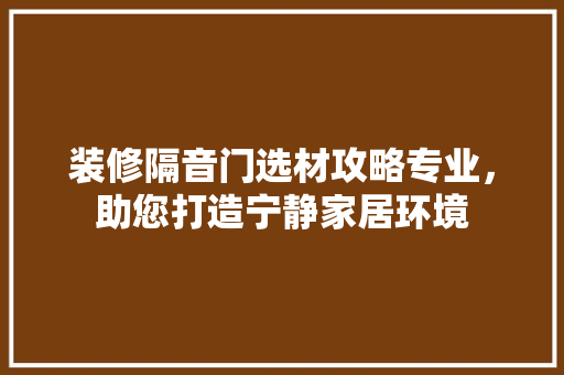 装修隔音门选材攻略专业，助您打造宁静家居环境