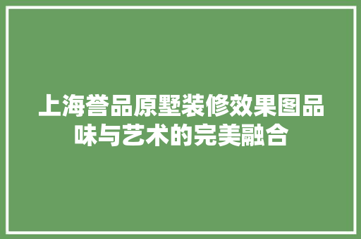 上海誉品原墅装修效果图品味与艺术的完美融合