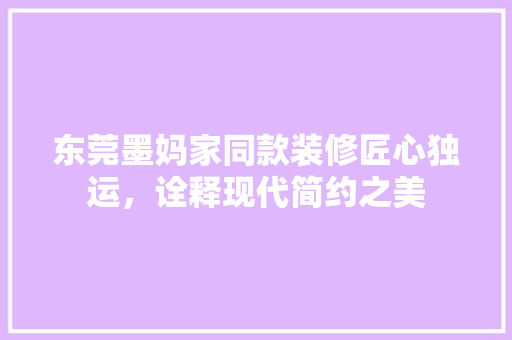 东莞墨妈家同款装修匠心独运，诠释现代简约之美