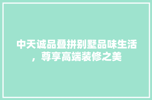 中天诚品叠拼别墅品味生活，尊享高端装修之美