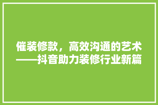 催装修款，高效沟通的艺术——抖音助力装修行业新篇章