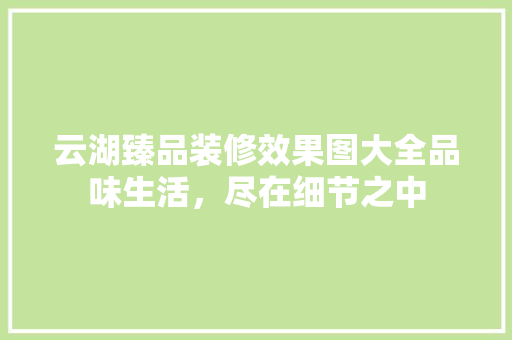 云湖臻品装修效果图大全品味生活，尽在细节之中