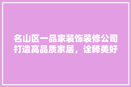 名山区一品家装饰装修公司打造高品质家居，诠释美好生活新篇章