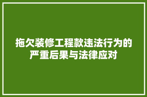 拖欠装修工程款违法行为的严重后果与法律应对
