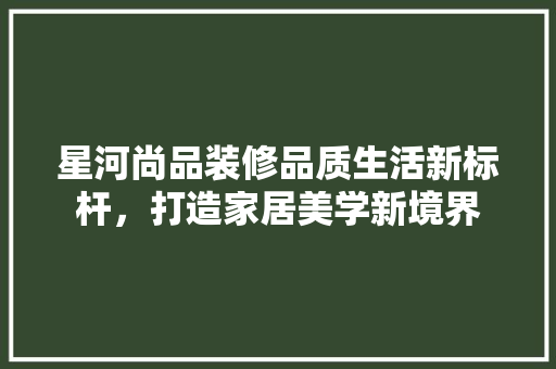 星河尚品装修品质生活新标杆，打造家居美学新境界