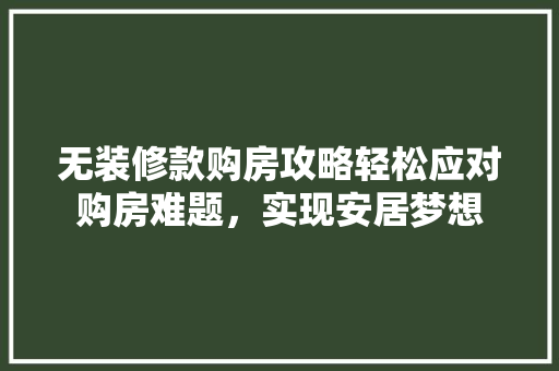无装修款购房攻略轻松应对购房难题，实现安居梦想