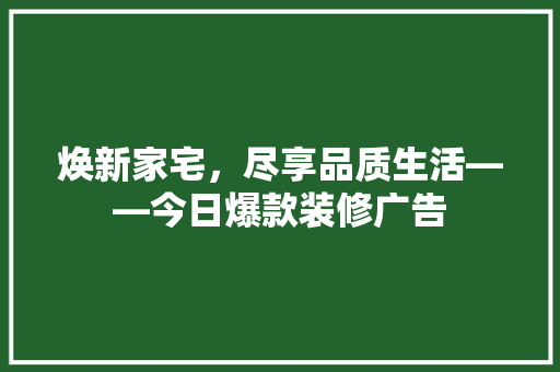 焕新家宅，尽享品质生活——今日爆款装修广告