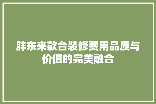 胖东来款台装修费用品质与价值的完美融合