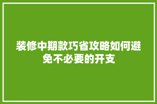 装修中期款巧省攻略如何避免不必要的开支
