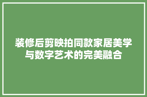 装修后剪映拍同款家居美学与数字艺术的完美融合