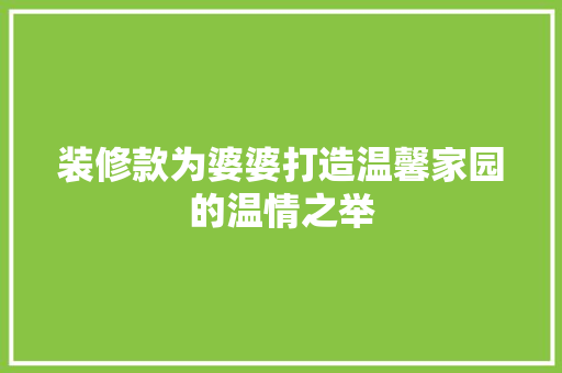 装修款为婆婆打造温馨家园的温情之举